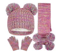 Kinder Strickmütze + Loop Schal + Handschuhe Set, Baumwollmütze Junge Mädchen Weich Kinder Beanie Mütze Nackenwärmer Halsbänder Halstuch Handschuh für Herbst Winter (X-70-Lila, 5-12 Jahre)