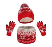 Kinder Strickmütze + Loop Schal + Handschuhe Set, Baumwollmütze Junge Mädchen Weich Kinder Beanie Mütze Nackenwärmer Halsbänder Halstuch Handschuh für Herbst Winter (X-50-Rot, 5-10 Jahre)