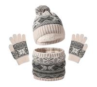 Kinder Strickmütze + Loop Schal + Handschuhe Set, Baumwollmütze Junge Mädchen Weich Kinder Beanie Mütze Nackenwärmer Halsbänder Halstuch Handschuh für Herbst Winter (X-50-Grau, 5-10 Jahre)