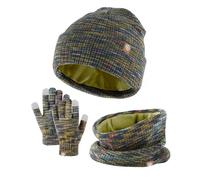 Kinder Strickmütze + Loop Schal + Handschuhe Set, Baumwollmütze Junge Mädchen Weich Kinder Beanie Mütze Nackenwärmer Halsbänder Halstuch Handschuh für Herbst Winter (X-10-Grün, 5-12 Jahre)