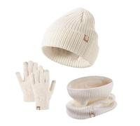 Kinder Strickmütze + Loop Schal + Handschuhe Set, Baumwollmütze Junge Mädchen Weich Kinder Beanie Mütze Nackenwärmer Halsbänder Halstuch Handschuh für Herbst Winter (Beige, Einheitsgröße)