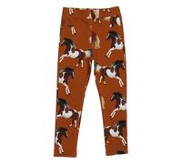Kinder Sweat-Leggings GOTS-zertifiziert aus Bio-Baumwolle, braun mit Pferde-Print, elastischer Bund - Walkiddy, weich & bequem für jeden Tag Braun 110