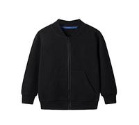 Kinder Sweatjacke Baumwolle Sweatshirt ohne Kapuze Jacke mit Reißverschluss Laufjacke Unisex Sportjacke Mit Taschen Outdoor Jacken für Jungen und Mädchen (Black, 3-4 Years)