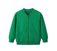 Kinder Sweatjacke Baumwolle Sweatshirt ohne Kapuze Jacke mit Reißverschluss Laufjacke Unisex Sportjacke Mit Taschen Outdoor Jacken für Jungen und Mädchen (Green, 7-8 Years)