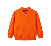 Kinder Sweatjacke Baumwolle Sweatshirt ohne Kapuze Jacke mit Reißverschluss Laufjacke Unisex Sportjacke Mit Taschen Outdoor Jacken für Jungen und Mädchen (Orange, 5-6 Years)