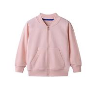 Kinder Sweatjacke Baumwolle Sweatshirt ohne Kapuze Jacke mit Reißverschluss Laufjacke Unisex Sportjacke Mit Taschen Outdoor Jacken für Jungen und Mädchen