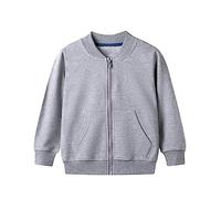Kinder Sweatjacke Baumwolle Sweatshirt ohne Kapuze Jacke mit Reißverschluss Laufjacke Unisex Sportjacke Mit Taschen Outdoor Jacken für Jungen und Mädchen (Grey, 3-4 Years)