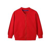 Kinder Sweatjacke Baumwolle Sweatshirt ohne Kapuze Jacke mit Reißverschluss Laufjacke Unisex Sportjacke Mit Taschen Outdoor Jacken für Jungen und Mädchen (Red, 12-18 Months)