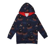 Kinder Sweatjacke GOTS zertifiziert Bio-Baumwolle Dunkelblau Kapuze Allover-Print „Pirate Ships“ - Walkiddy 62/68