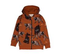 Kinder Sweatjacke GOTS zertifiziert, braun, Waschbär-Allover „Curious Raccoons“, Kapuze, Reißverschluss - Walkiddy Braun 98