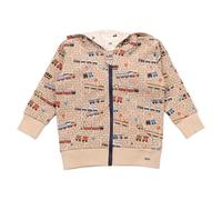 Kinder Sweatjacke GOTS zertifiziert, braun, Zug-Allover „Tiny Trains“, Reißverschluss, weich - Walkiddy Braun 74