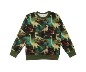 Kinder Sweatshirt GOTS zertifiziert, „Dinosaur Jungle“ Allover, grün, weich & elastisch - Walkiddy 50-56