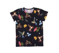 Kinder T-Shirt aus Bio-Baumwolle schwarz mit Kolibri- und Blumen-Motiv - Walkiddy Blau 98