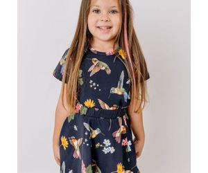 Kinder T-Shirt aus Bio-Baumwolle schwarz mit Kolibri- und Blumen-Motiv - Walkiddy Blau 98