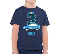 Kinder T-Shirt Jungen - 3. - 3 Geburtstag Polizei Polizeiauto Polizeifahrzeuge Polizeiparty - 104 (3/4 Jahre) - Dunkelblau Meliert - geburtstagsshirt Shirt Bagger,3 dritter Kinder-Shirt Jahre