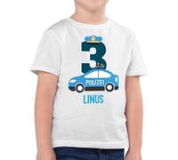 Kinder T-Shirt Jungen - 3. - 3 Geburtstag Polizei Polizeiauto Polizeifahrzeuge Polizeiparty - 104 (3/4 Jahre) - Weiß - geburtstagsshirt Shirt Bagger,3 dritter Kinder-Shirt Jahre