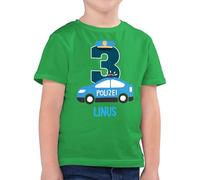 Kinder T-Shirt Jungen - 3. - 3 Geburtstag Polizei Polizeiauto Polizeifahrzeuge Polizeiparty - 104 (3/4 Jahre) - Grün - geburtstagsshirt Shirt Bagger,3 dritter Kinder-Shirt Jahre