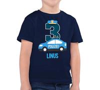 Kinder T-Shirt Jungen - 3. - 3 Geburtstag Polizei Polizeiauto Polizeifahrzeuge Polizeiparty - 116 (5/6 Jahre) - Dunkelblau - geburtstagsshirt Shirt Bagger,3 dritter Kinder-Shirt Jahre