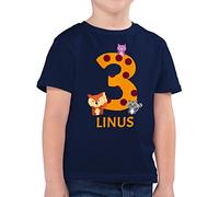 Kinder T-Shirt Jungen - 3. Geburtstag - Waldtiere - Bär Waschbär Fuchs Eule zum Dritten - 104 (3/4 Jahre) - Dunkelblau - t Shirt 3 Junge Name Tshirt 3.Geburtstag dritter und Tshirts Jahre