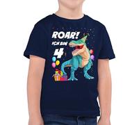 Kinder T-Shirt Jungen - 4. Geburtstag - Ich Bin 4 Jahre - T-Rex Dinosaurier Dino - 116 (5/6 Jahre) - Dunkelblau - geburtstagsshirt Jungs Tshirt Vier Shirt Junge Kleidung 4.Geburtstag t-Shirts Schon
