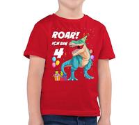 Kinder T-Shirt Jungen - 4. Geburtstag - Ich Bin 4 Jahre - T-Rex Dinosaurier Dino - 128 (7/8 Jahre) - Rot - geburtstagsshirt Jungs Tshirt Vier Shirt Junge Kleidung 4.Geburtstag t-Shirts Schon