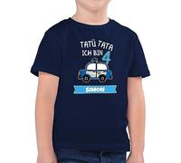 Kinder T-Shirt Jungen - 4. Geburtstag - Ich Bin 4 Polizei TatüTata ich werde 4 Polizeiauto - 104 (3/4 Jahre) - Dunkelblau - Tshirt Jahre 4.Geburtstag Kinder-Shirt Junge Geburtstags Name Shirt