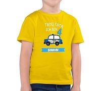 Kinder T-Shirt Jungen - 4. Geburtstag - Ich Bin 4 Polizei TatüTata ich werde 4 Polizeiauto - 116 (5/6 Jahre) - Gelb - Tshirt Jahre 4.Geburtstag Kinder-Shirt Junge Geburtstags Name Shirt