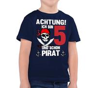 Kinder T-Shirt Jungen - 5. - Achtung Ich Bin 5 und Schon Pirat | Piraten Geburtstag 5 Jahre - 116 (5/6 Jahre) - Dunkelblau - Shirt Geschenke für 5jährige fünf Tshirt geburtstagsshirt 5.Geburtstag