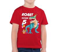 Kinder T-Shirt Jungen - 5. Geburtstag - Ich Bin 5 Jahre - T-Rex Dinosaurier Dino - 104 (3/4 Jahre) - Rot - Tshirt Junge Shirt 5-jähriger fünf t-Shirts Geburtstags Geschenke für 5jährige