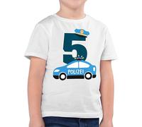 Kinder T-Shirt Jungen - 5. Geburtstag - Polizei Fünfter - 116 (5/6 Jahre) - Weiß - geburtstagsshirt Tshirt 5 Jahre Junge fünf ich Bin Shirt Kindergeburtstag Geschenke für 5jährige 5.Geburtstag