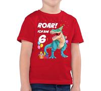 Kinder T-Shirt Jungen - 6. Geburtstag - Ich Bin 6 Jahre - T-Rex Dinosaurier Dino - 116 (5/6 Jahre) - Rot - Tshirt Junge t rex geburtstagsshirt sechs Shirt geburtstagstshirt 6.Geburtstag Kind