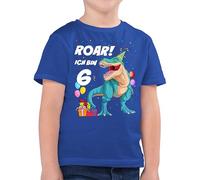 Kinder T-Shirt Jungen - 6. Geburtstag - Ich Bin 6 Jahre - T-Rex Dinosaurier Dino - 128 (7/8 Jahre) - Royalblau - Tshirt Junge t rex geburtstagsshirt sechs Shirt geburtstagstshirt 6.Geburtstag Kind