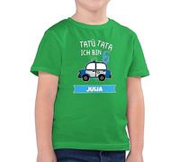 Kinder T-Shirt Jungen - 6. Geburtstag - Ich Bin 6 Polizei TatüTata ich werde 6 Polizeiauto - 140 (9/11 Jahre) - Grün - Jahre Junge personalisierte Birthday Tshirt für Shirt t Kind