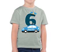 Kinder T-Shirt Jungen - 6. Geburtstag - Polizei Sechster - 128 (7/8 Jahre) - Sage Grün - geburtstagsshirt 6 Jahre Junge Tshirt sechs Shirt Kindergeburtstag geburtstagstshirt 6.Geburtstag