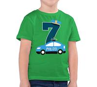 Kinder T-Shirt Jungen - 7. Geburtstag - Polizei Siebter - 116 (5/6 Jahre) - Grün - 7 Jahre Tshirt geburtstagsshirt 7.Geburtstag Junge Sieben Shirt Kindergeburtstag 7.Geburtstags Kinder-Shirt
