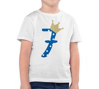 Kinder T-Shirt Jungen - 7. Geburtstag - Sieben Krone Junge Siebter - 128 (7/8 Jahre) - Weiß - t Shirt 7 Jahre geburtstagsshirt 7.Geburtstag 7.Geburtstags Tshirt Birthday Kindergeburtstag 7,