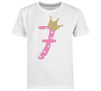 Kinder T-Shirt Jungen - 7. Geburtstag - Sieben Krone Mädchen Siebter - 128 (7/8 Jahre) - Weiß - geburtstagsshirt 7 Jahre Kindergeburtstag Tshirt 7.Geburtstag geburtstagskrone Shirt Junge
