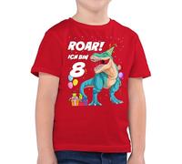 Kinder T-Shirt Jungen - 8. Geburtstag - Ich Bin 8 Jahre - T-Rex Dinosaurier Dino - 128 (7/8 Jahre) - Rot - geburtsshirt 8.Geburtstag Tshirt Shirt Junge acht t-Shirts Zahl Years t geburtstagsshirt