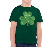 Kinder T-Shirt Jungen - Anlass Mode Event Kids - Happy St. Patricks Day Kleeblatt - 164 (14/15 Jahre) - Tannengrün - st Patrick Irish Shirt Irland baumwollshirt kleeblat Tshirt Patrick's Shirts t