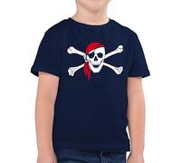 Kinder T-Shirt Jungen - Bunt gemischt - Totenkopf Pirat mit Kopftuch I Toten Schädel I Skull - 116 (5/6 Jahre) - Dunkelblau - piratenshirt Pirate Shirt piratenshirt-Kinder Piraten Tshirt t