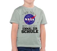 Kinder T-Shirt Jungen - Einschulung Junge - Vor der NASA muss ich erst einmal zur Schule schwarz - 140 (9/11 Jahre) - Sage Grün - Tshirt 1.klasse Shirt Schulkind schulanfänger Weltraum t-Shirts