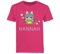 Kinder T-Shirt Jungen - Katzen - Bild Comic Katze lustig und Dein Name - 104 (3/4 Jahre) - Fuchsia - personalisierte Tshirt cat katzenmotiv Shirt Cats Junge t-Shirts katzenmotiven der kindershirts