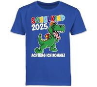 Kinder T-Shirt Jungen Schulanfang - Einschulung Junge - Schulkind 2025 Dino Dinosaurier - 116 (5/6 Jahre) - Royalblau - Geschenk zum Schulstart Outfit 1.Schultag schulanfänger Schule ich komme