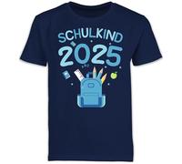 Kinder T-Shirt Jungen Schulanfang - Einschulung Junge - Schulkind 2025 I - 128 (7/8 Jahre) - Navy Blau - Outfit 1.Schultag einschulungsoutfit schulanfänger ich Bin eingeschult kindershirts