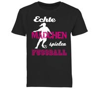 Kinder T-Shirt Jungen - Sport Kleidung - Echte Mädchen Spielen Fußball - 152 (12/13 Jahre) - Schwarz - Sportshirt 25. Geburtstag Fussball Tshirt fußballmädchen Shirt baumwollshirt Maedchen