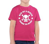 Kinder T-Shirt Jungen - Statement Sprüche - Kid of A Biker - Born to Ride - 128 (7/8 Jahre) - Fuchsia - Tshirt Shirt sprüche. Spruch t-Shirts Shirts mit lustigen sprüchen spruche Tshirts