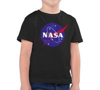 Kinder T-Shirt Jungen - Trend Kinderkleidung und Co - Raumfahrt NASA Meatball Logo I - 128 (7/8 Jahre) - Schwarz - Kind Space Tshirt Patch Shirt Sternen Kindershirt Astronaut t-Shirts Universum
