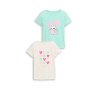 T-Shirt TOM TAILOR, Mädchen, Gr. 92/98, wool weiß, Jersey, Obermaterial: 100% Baumwolle, bedruckt, regular fit normal, Rundhals, gerader Abschluss, Shirts T-Shirt, im 2er Pack (39196618-92) wool weiß