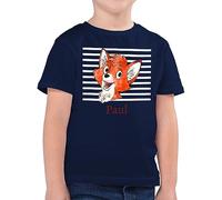 Kinder T-Shirt - Süßer Fuchs - Jungen Geschenk Fox - 104 (3/4 Jahre) - Dunkelblau - Tshirt +mit+Fuchs fuchsmotiv Shirt Personalisieren t-Shirts füchse t füchsen fã¼r füchslein Junge Name