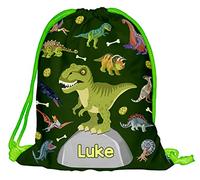 Kinder Turnbeutel mit Namen Beutel Fullprint Tasche Gymsac Jutebeutel Print Bag Fitness Junge Mädchen T-Rex Dino Dinosaurier [010]